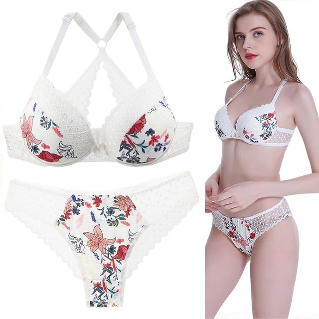 Conjunto de sujetador de espalda hermosa de gran tamaño Conjunto de ropa interior francesa de encaje sexy estampado para mujer