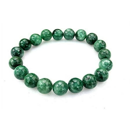 Fashion Jewelry Round Green Jade Gemstone Stretch Bracelet - 10mm - Women Men- 91144-10