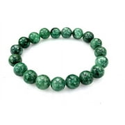 Fashion Jewelry Round Green Jade Gemstone Stretch Bracelet - 10mm - Women Men- 91144-10