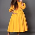 thumbnail image 2 of AURA Plus Size Women Winter Half High Collar Long Sleeve Waist Belt Swing Midi Dress Elegant Slim Fit Gown, 2 of 10