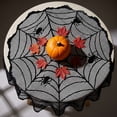thumbnail image 2 of Halloween Spider Web Tablecloth - Black Lace 40 Inch Table Cover for Party Decor, Gothic Lace Table Topper for Dinner Buffet Scary Movie Night & Haunted House, 2 of 8