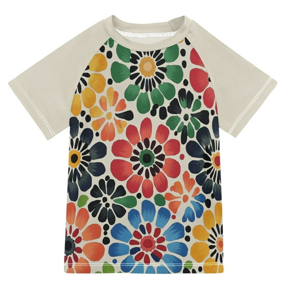 FORMRS Boys Rash Guard with Short Sleeves UPF 50  Swim Shirts Sizes 3-12T, Dark Floral