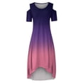 thumbnail image 4 of JUNWELL Dégagement Moins de 10.00 Grande Taille Femmes Robes Dégagement Mode Femmes Été Casual Manches Courtes de la Robe de Gradient Épaule, 4 of 5