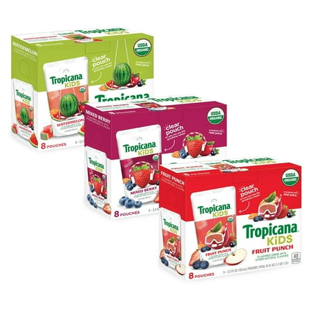 Juice Organics Brightening Kit - Tropicana Kids Organic Juice Drink Pouches, Variety Pack, 5.5 oz Pouches, 32 Count