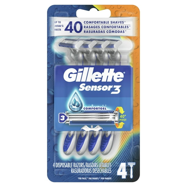Gillette Sensor3 Men's Disposable Razor, 4 Razors