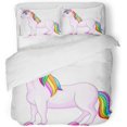 thumbnail image 1 of ABPHQTO Juego de ropa de cama de 3 piezas Rosa Adorable Dibujos animados Arco iris Unicornio Caballo Púrpura Hermosa belleza Funda nórdica con 2 fundas de almohada, 1 of 1