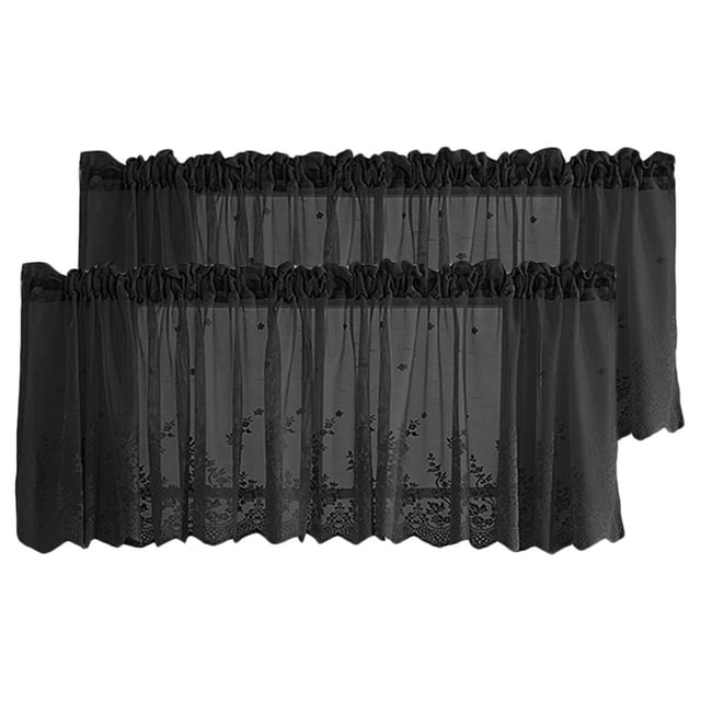 2x Cortina de de encaje, cenefa para ventana, cortinas de cocina bordadas de terre