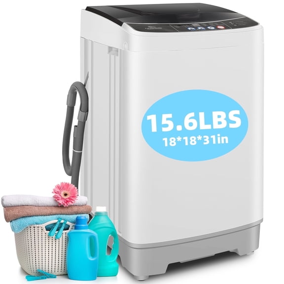 Veeboto Portable Washing Machine 15.6lbs Full-Automatic Washer, Compact Wash & Dry Combo with Drain Pump for Home, Dorms, Apart, White