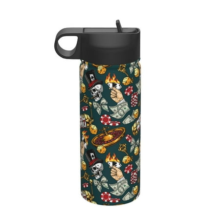 

Qekee Vintage Casino Chips Print 18OZ Sports Insulated Kettle Coffee Mug Travel Tea Mug Thermos Cup 18 Stainless Steel Water Bottle For Running Hiking Cycling