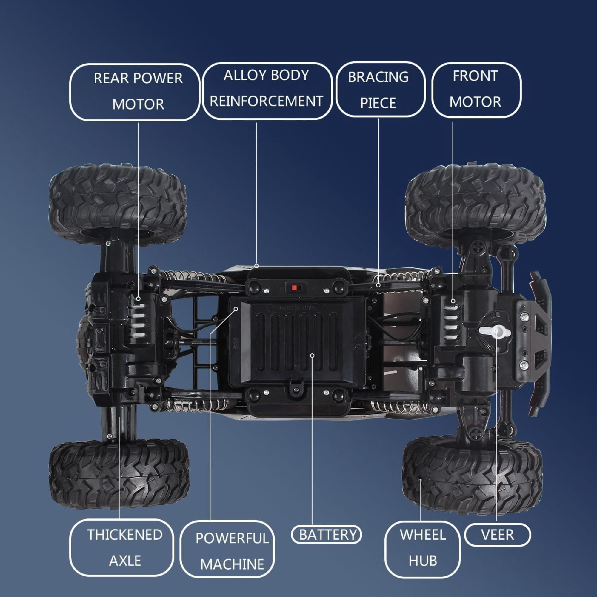RC Rock Crawler Monster Truck 1:12 Scale 4WD Remote Control Car with 2 Batteries