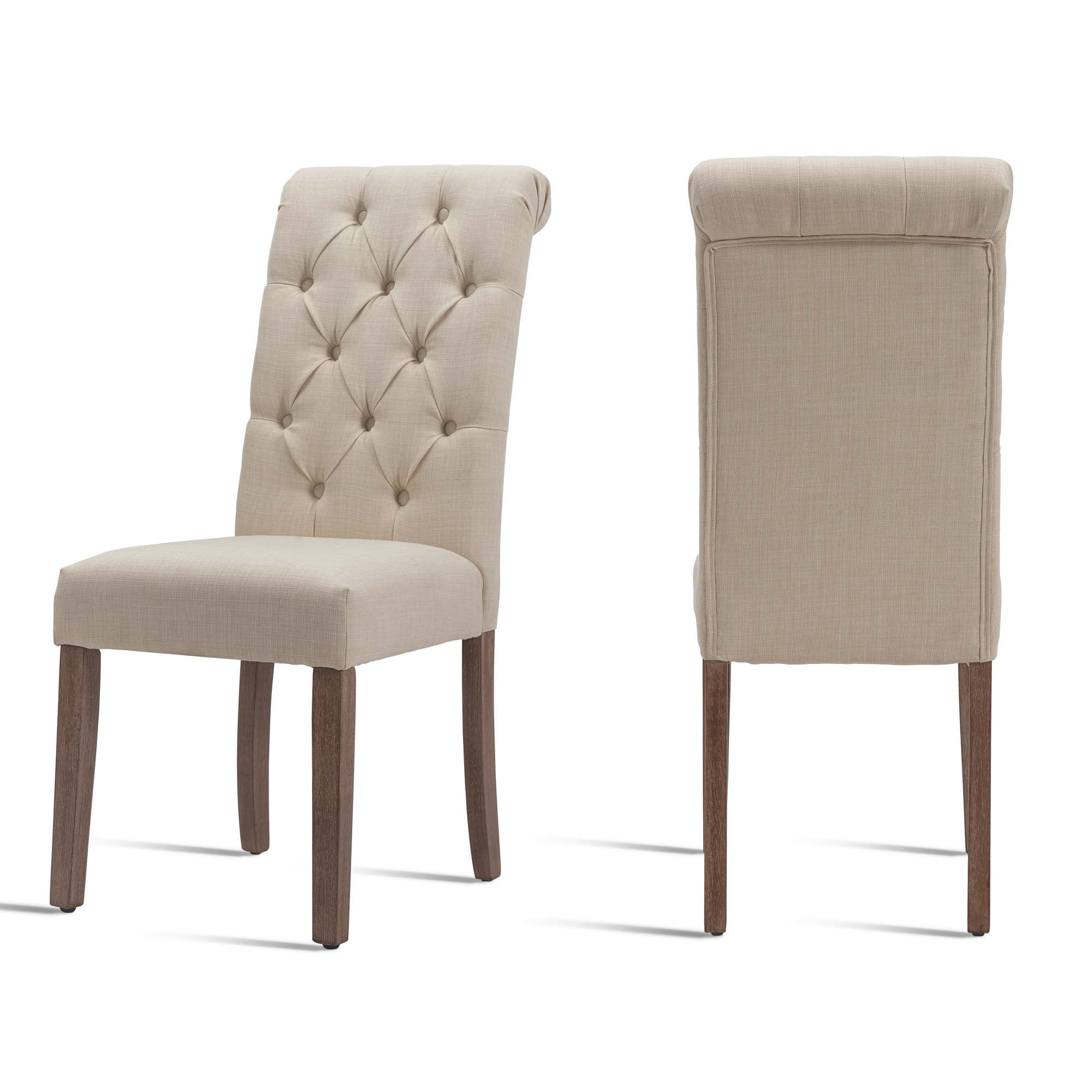 Fabric Dining Chairs Set of 2 with Solid Legs,Beige