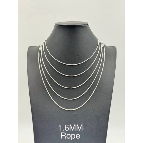925 Sterling Silver Rope Chain Necklace 1.6mm 20" Italy