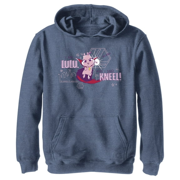 Boy's DC League of Super-Pets I am Lulu and I Said Kneel Cartoon Pull Over Hoodie Navy Blue Heather Large