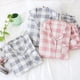thumbnail image 3 of De moda a cuadros 100% gasa de algodón amantes conjuntos de pijamas de los hombres de las mujeres de Primavera de manga larga informal japonés pijamas Homewear, 3 of 4