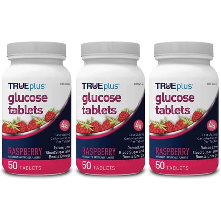 TRUEplus® Glucose Tablets, Rasspberry Flavor - 50ct Bottle – 3 Pack