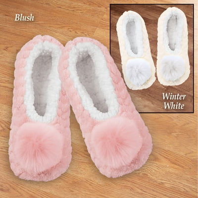 Pom Pom Warm Fuzzy Ballet Slippers with Soft Fleece Lining