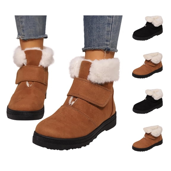 ATENAR Womens Boots,Winter Boots for Women,Comfortable,Warm,Slip on,Solid,Flock,Brown,(US:7)