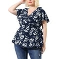 thumbnail image 6 of Agnes Orinda Women's Plus Size Summer Floral Short Sleeve Tie Waist Wrap Blouse, 6 of 8