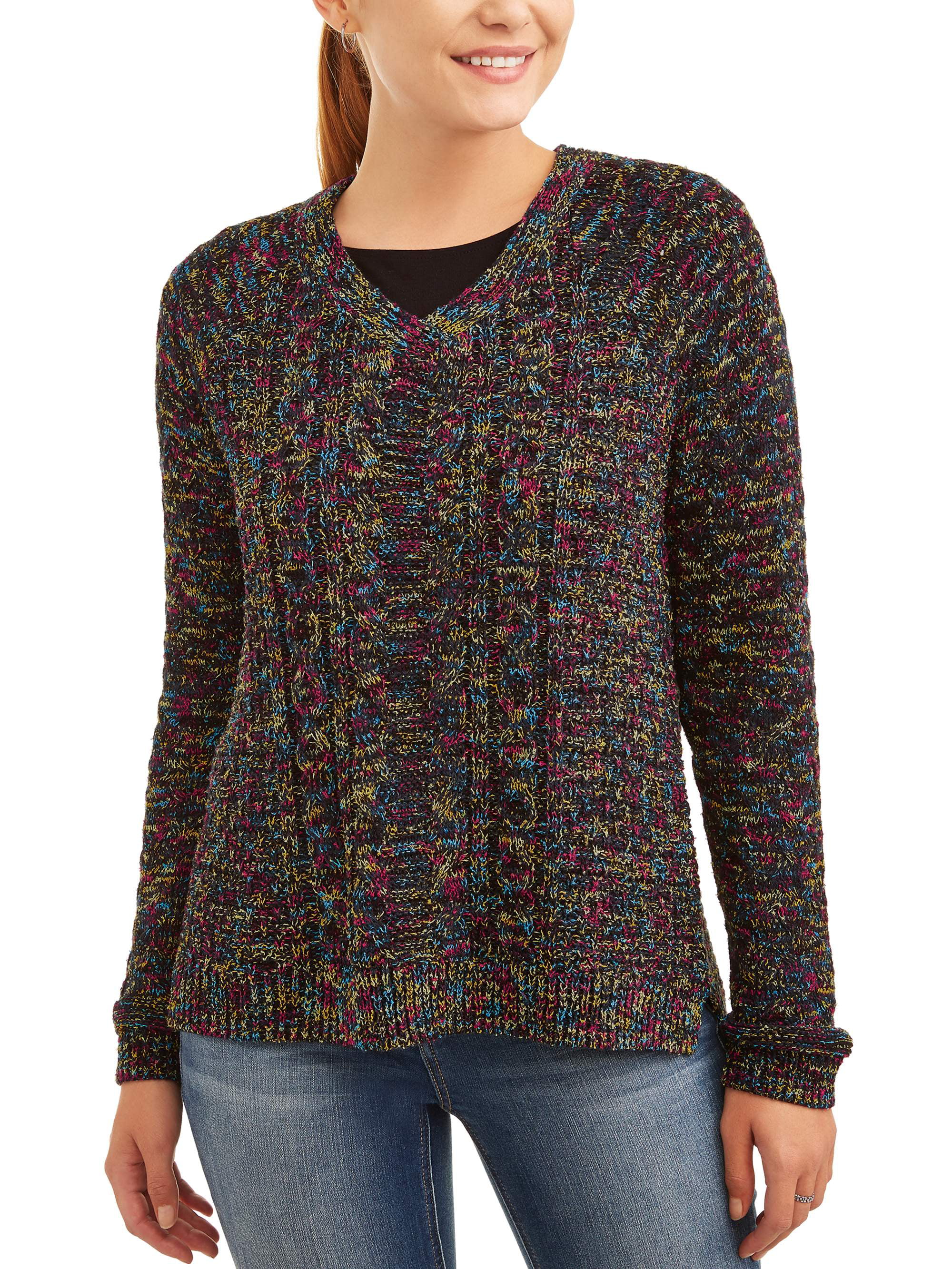 Time and Tru - Time and Tru Women's V-neck Boucle Sweater - Walmart.com ...