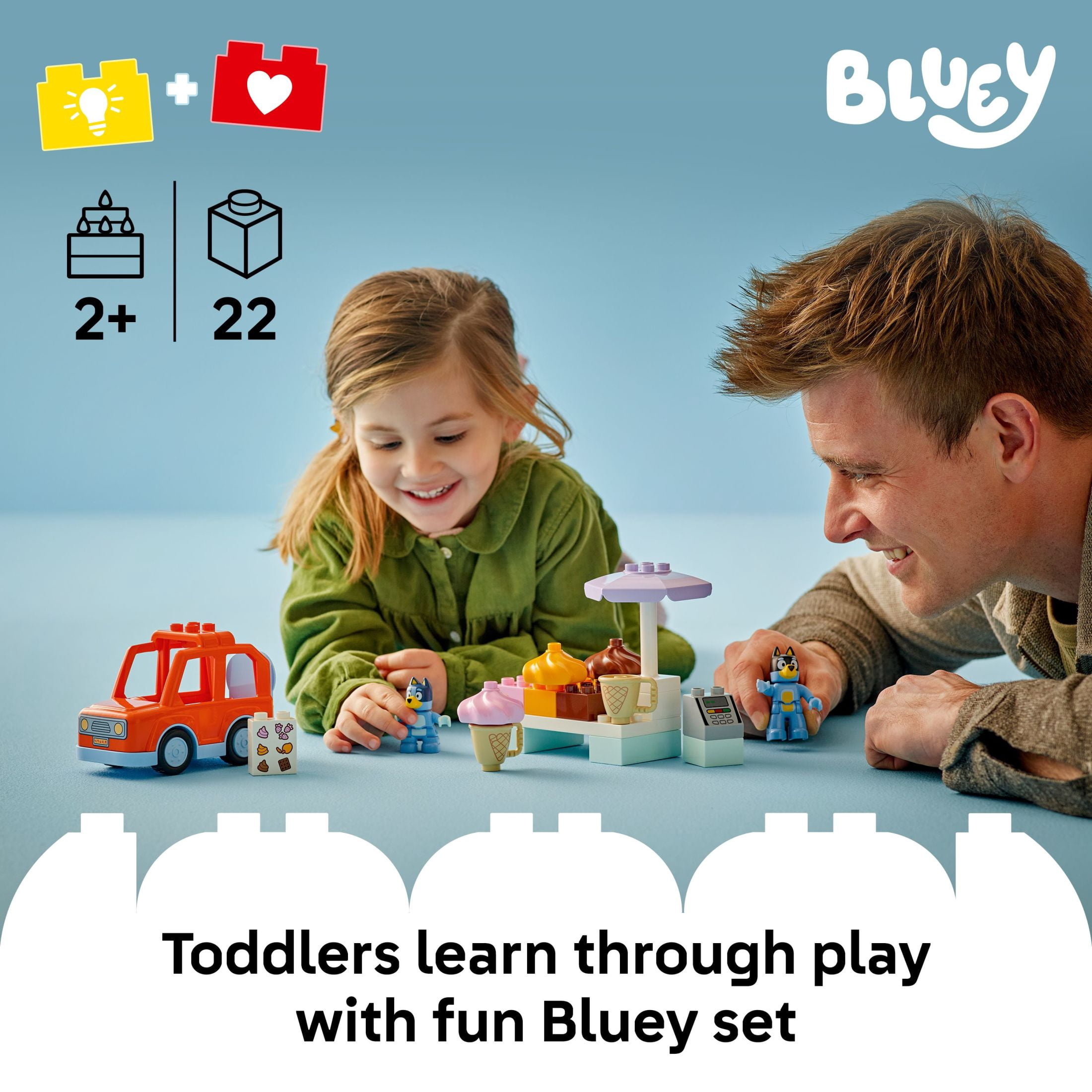 LEGO DUPLO Bluey Ice Cream Trip with Bluey - Toddler Toy For Boys and Girls Ages 2+ - Includes Bluey Figure and Ice Cream Toy Stand -  Sensory Toy for Pretend Play - Preschool Gift Idea - 10458