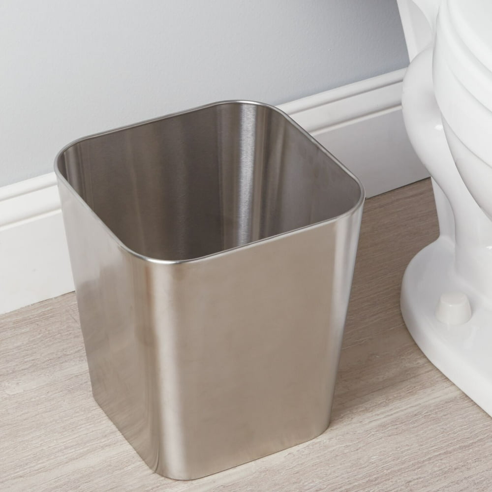 InterDesign Gia Wastebasket Trash Can, Brushed Stainless Steel