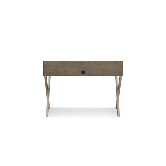Homestock Artisanal Abode Computer Desk Made With Smoke Gray Finish On Bronze Steel Base, Drop Front Keyboard Drawer, Metal And Wood Construction, 48" L X 26" W X 34" H, 80 Lb
