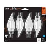 Feit White Filament BA10 E12 (Candelabra) Filament LED Bulb Soft White 40 Watt Equivalence 4 pk
