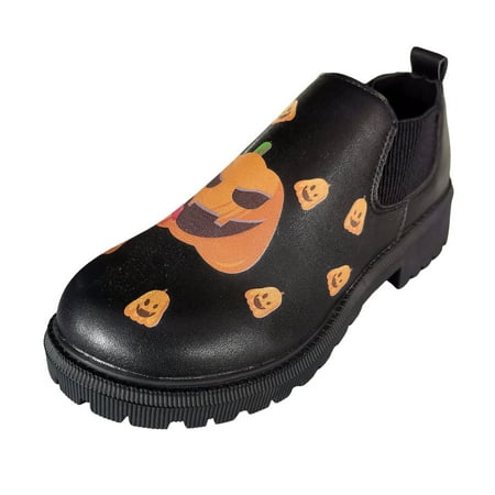 

PMUYBHF Heel Black Boots Ladies Fashion British Pumpkin Print Leather Thick Heel Short Boots Snap Womens Fall Boots 2023 Knee High