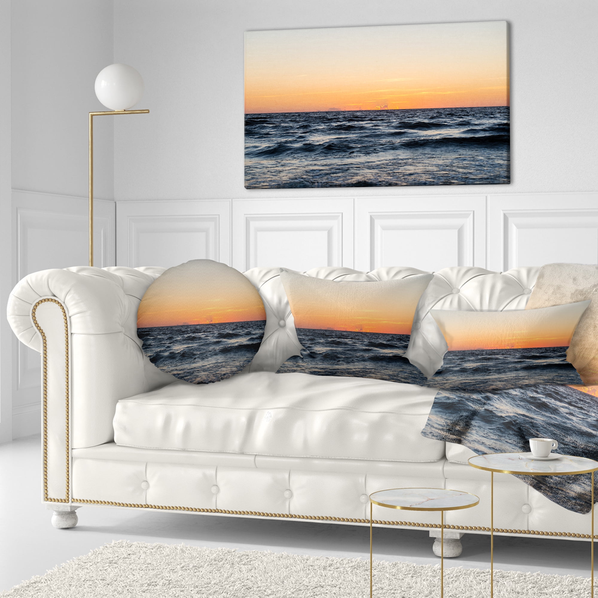 Designart Red Dramatic Sunset Over Beach - Seashore Throw Pillow - 12x20
