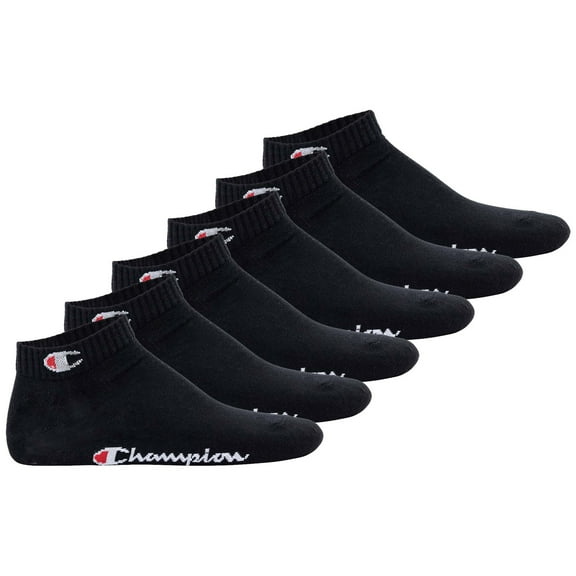 Champion Unisex Socks, Pack Of 6 - Quarter Socks, Basic, Logo Black Eu 43-46 (Uk 9-11)