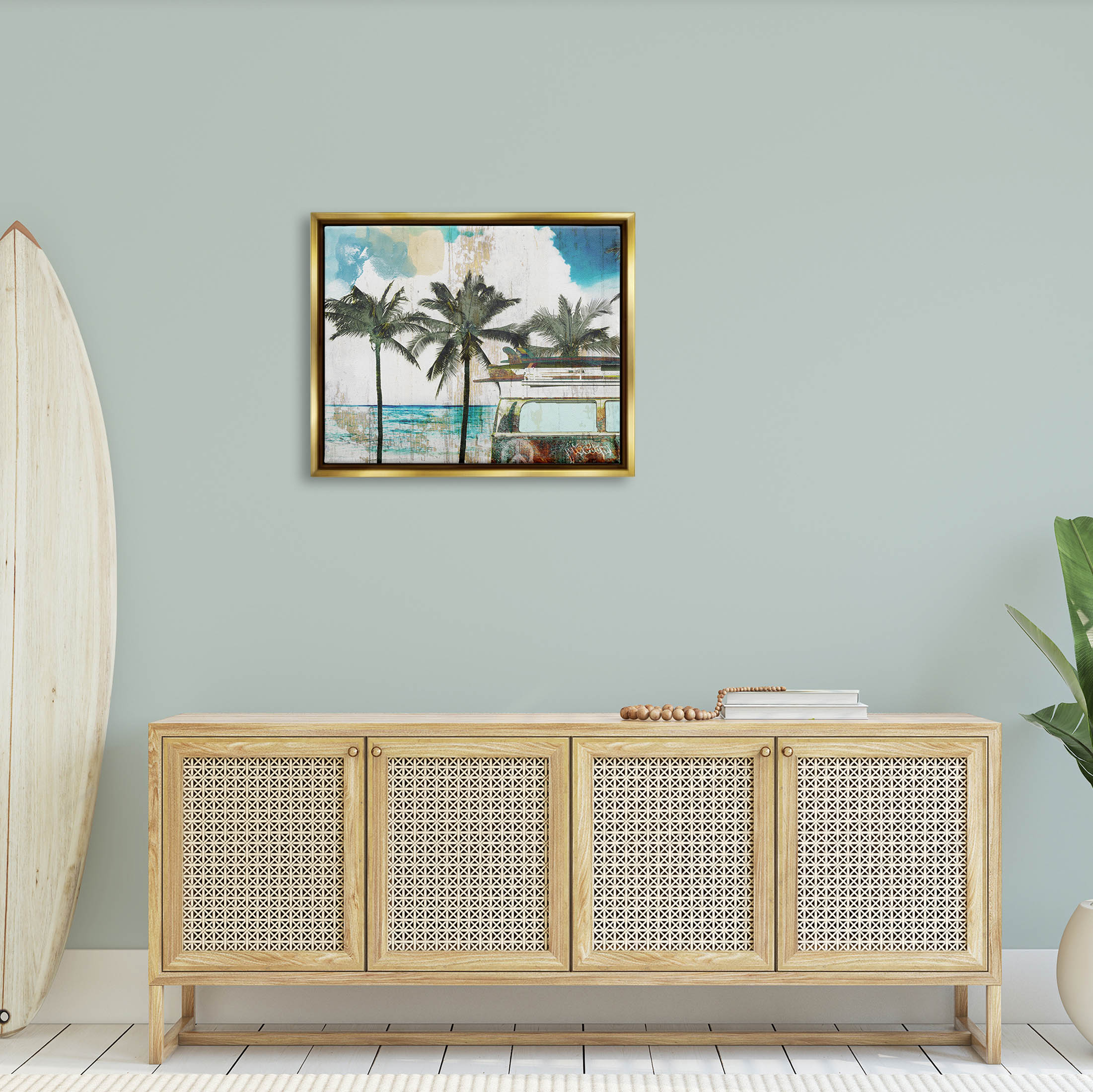 Stupell Industries Rustic Vacation Palm Trees Graphic Art Metallic Gold Floating Framed Canvas Print Wall Art, Design by Sophie 6