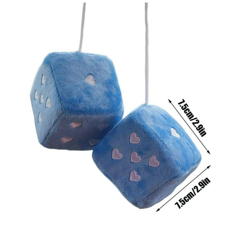 1 Pair Auto Blue Fuzzy Dice Front Car Plush Hanging Rearview Mirror Decors