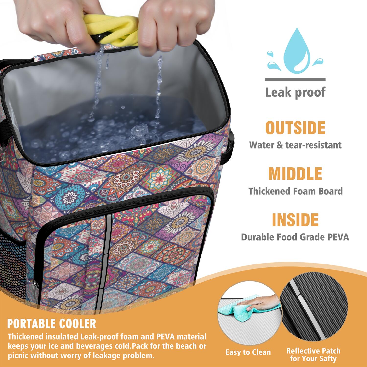 Travel Cooler Bag - Boho Bohemia Flower Camping Beer Cooler Backpack with Bottle Opener- Waterproof Insulated Picnic Backpacks - Cooler Bag for Beach