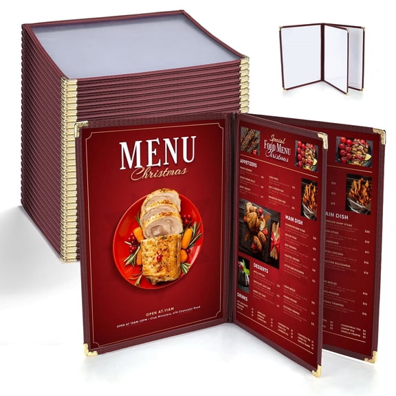 WeChef 30 pack 8.5"x11" Restaurant Menu Book Covers 3 Page 6 View Book Style for Cafe Hotel Bar Burgundy
