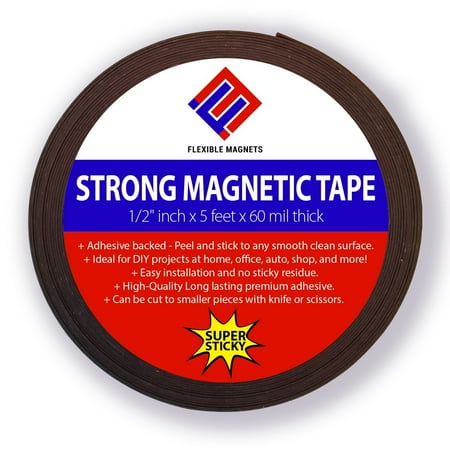 Flexible Magnetic Tape Roll with Adhesive Backing- Super Sticky! Superior Quality! By Flexible Magnets- 60mil x 0.5 in x (Best Sticky Tape For Walls)