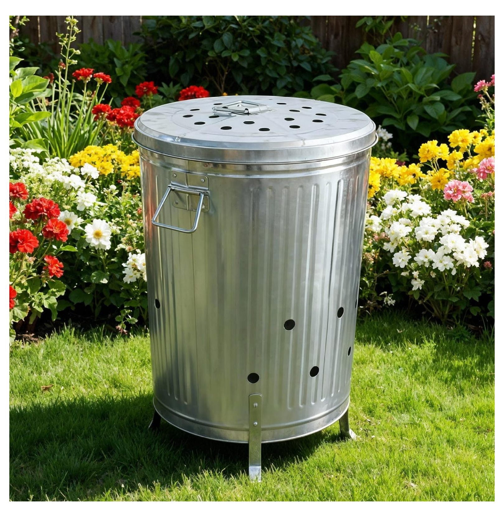 Incinerator Burn for Outside for Burning Trash Leaf - Metal Burn Can Cage Bin Container - Fire Can Paper Burner Outdoor, Lid and Ventilation Holes, Galvanized Steel, 20 Gallon