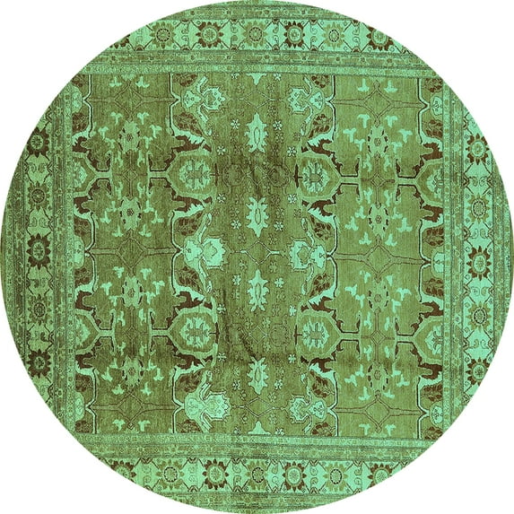 Ahgly Company Machine Washable Indoor Round Oriental Turquoise Blue Traditional Area Rugs, 3' Round
