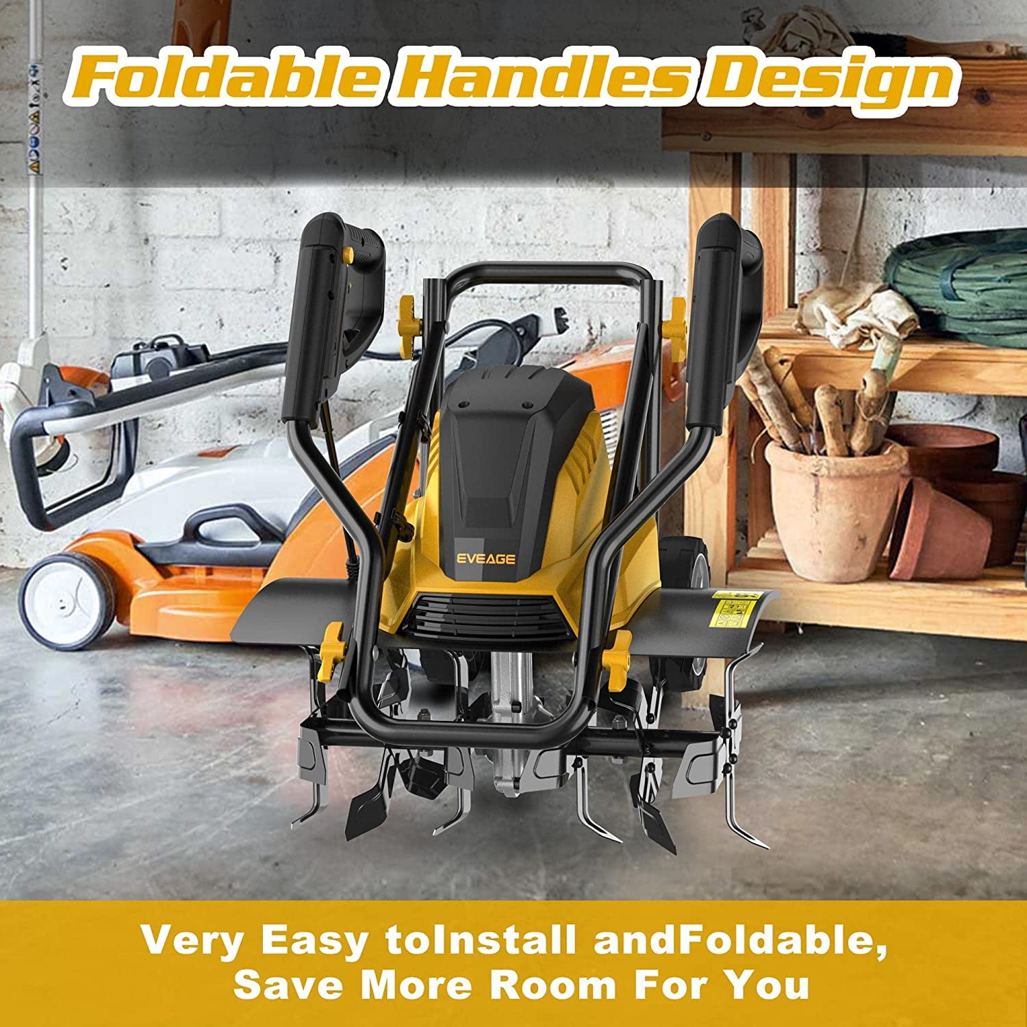 EVEAGE Electric Tiller,18 in Power Tillers and Cultivators Electric,13.5AMP Rototiller Cultivator,Yellow