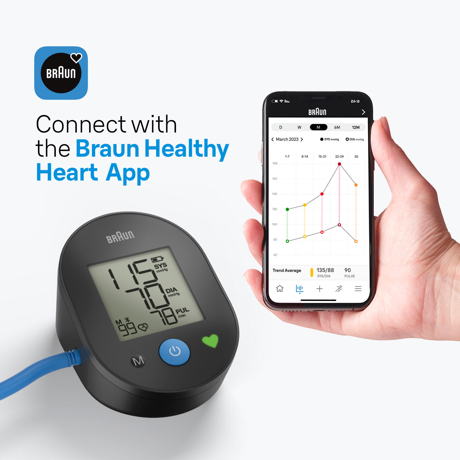 Monitor de presión arterial de brazo Braun ExactFit 2 Connected, para uso doméstico, BUA4075BUS 2