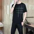 thumbnail image 4 of Conjunto de chándal con camiseta negra para hombre, pantalones de chándal lisos, conjuntos deportivos para gimnasio, ropa de hombre de alta calidad, conjunto elegante de 2 piezas básico, 4 of 5