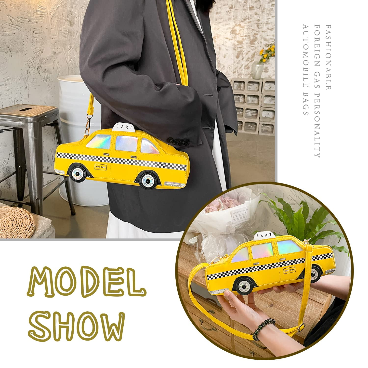 Fun Purses for Women Novelty Car Taxi Shaped Crossbody Bag Ice Cream Bus Laser Holographic Shoulder Handbag for Girl