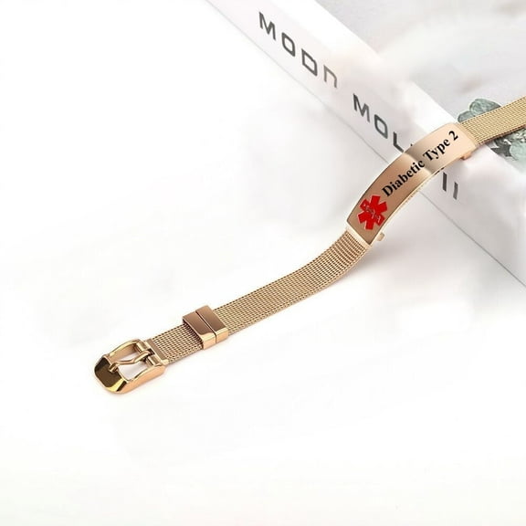 Vagzen Stainless Steel Medical Alert ID Bracelet for Men Women,Engraving Diabetic Type 2, 1pcs