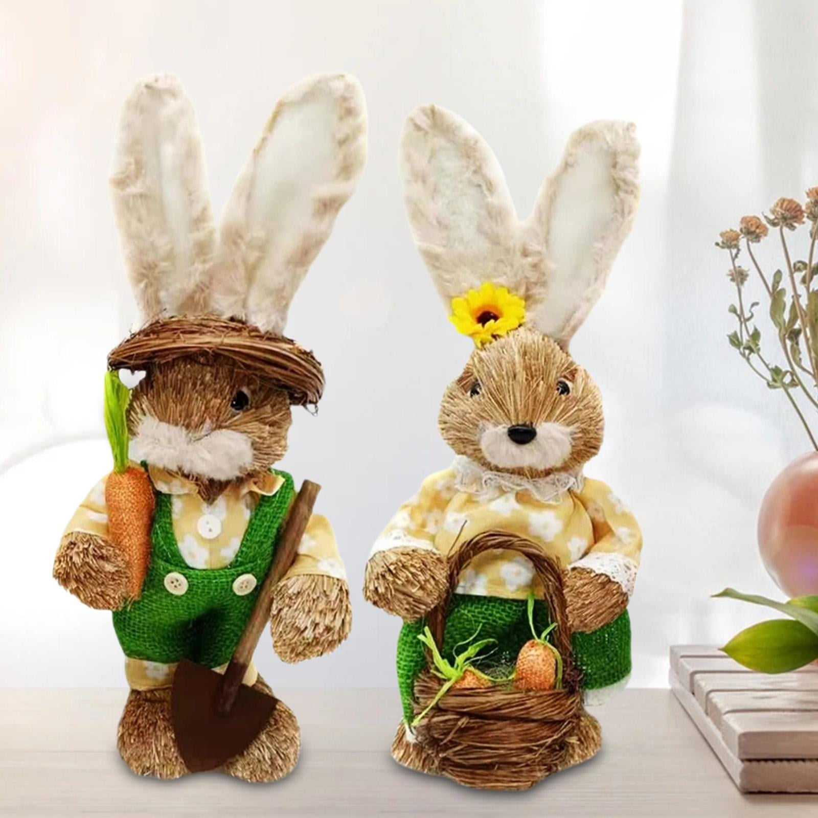 Cute Straw Rabbit Easter Figure Crafts Handmade for Home Party Decor 30