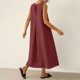 thumbnail image 4 of Vestido Corto para Mujeres Moda de Verano Sólido Cuello en V sin Mangas Bolsillo Plisado Vestido Casual Diario, 4 of 6