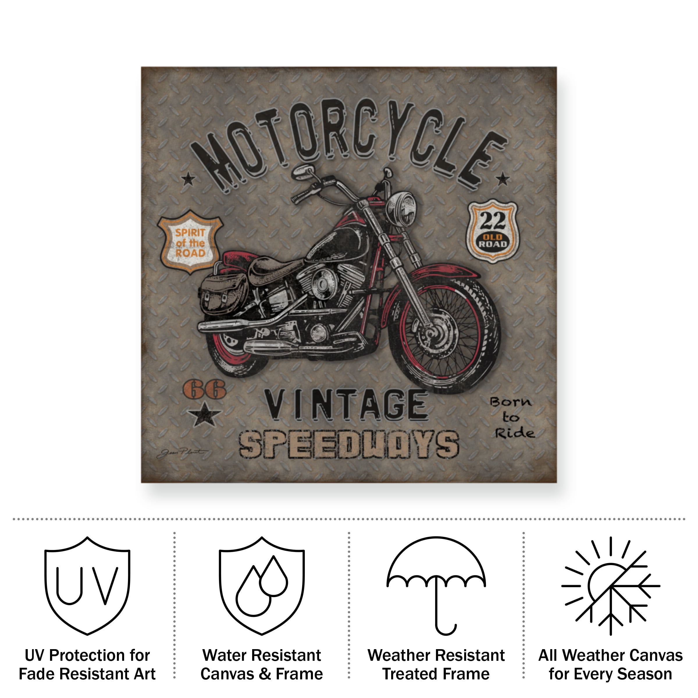 Jean Plout 'Motorcycle Speedway 1' Outdoor Canvas 35x35