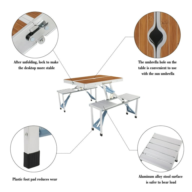 Zimtown Foldable Lightweight Outdoor Portable Picnic Table with 4