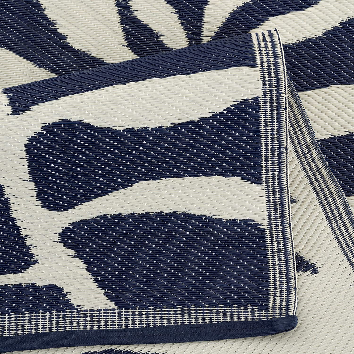 Beverly Rug Indoor Outdoor Reversible Plastic Area Rug - 5x7 - Blue / White