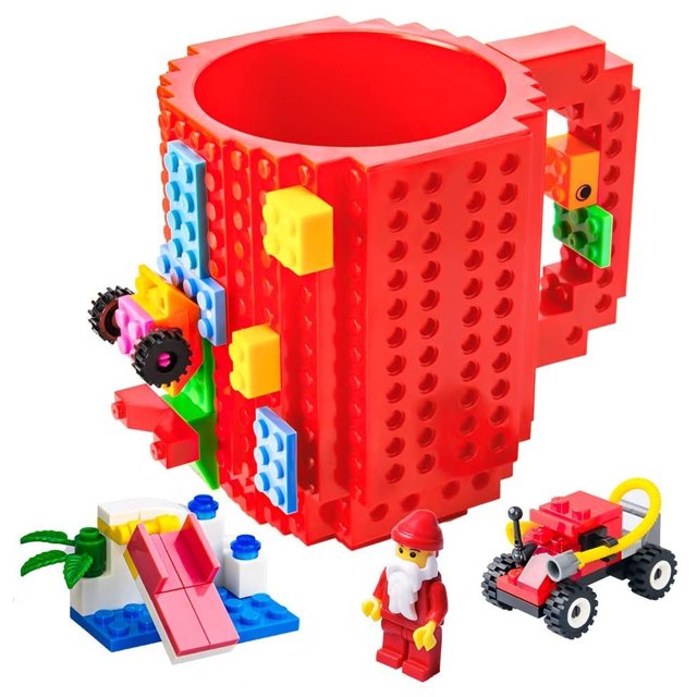 Taza de ladrillo incorporada, taza de café divertida y novedosa, taza creativa de bloques de construcción DIY, tazas de fiesta de cumpleaños para niños, regalos únicos para Navidad