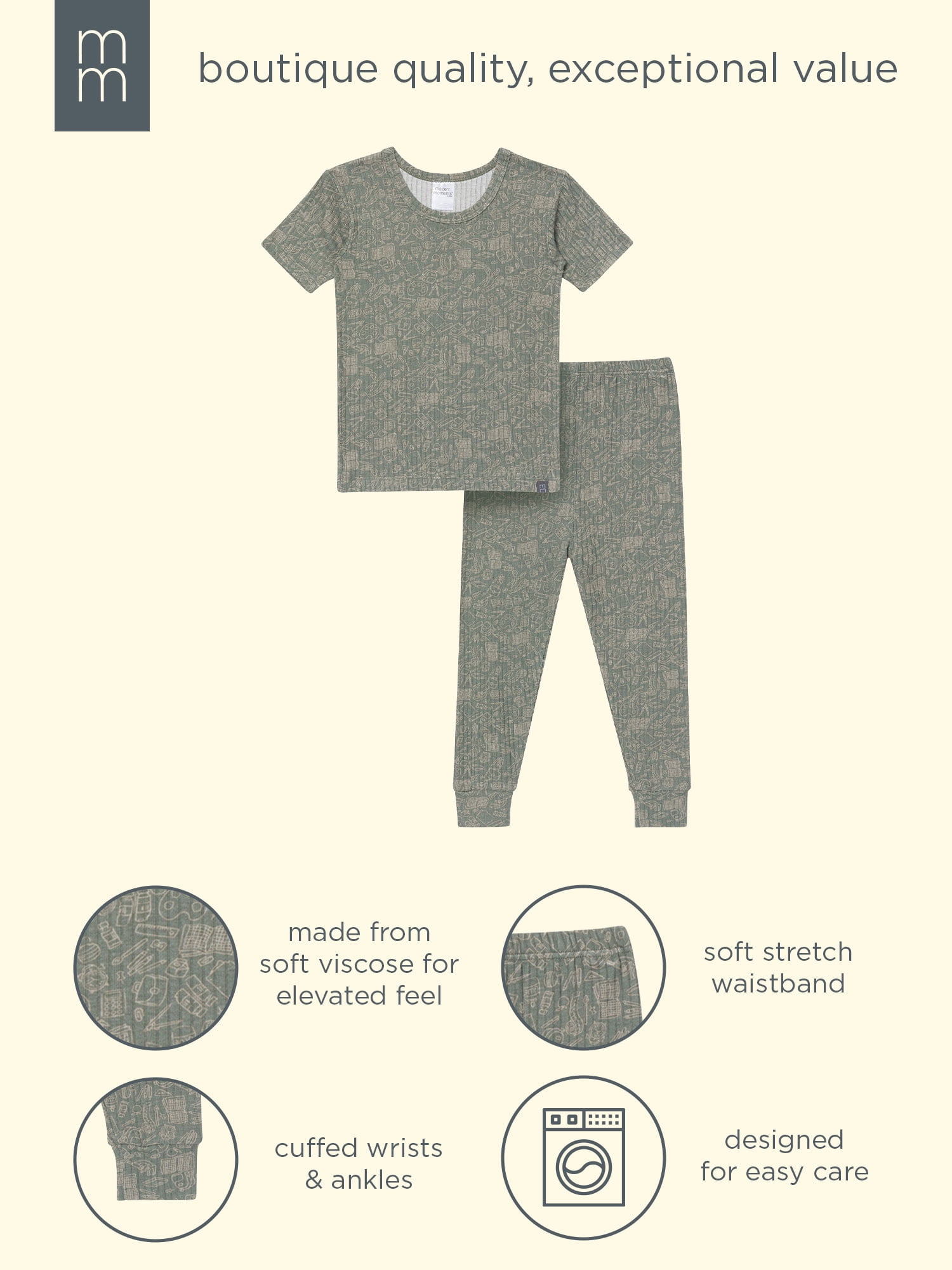 Modern Moments by Gerber Gender Neutral Viscose Short Sleeve Pajama Set, 2-Piece, Sizes 12 Months - 5T