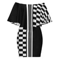thumbnail image 6 of Stylish Black And White Check And Stripes Women's Off The Shoulder Ruffles Summer Wedding Guest Loose Casual Party Beach Dress, 6 of 9